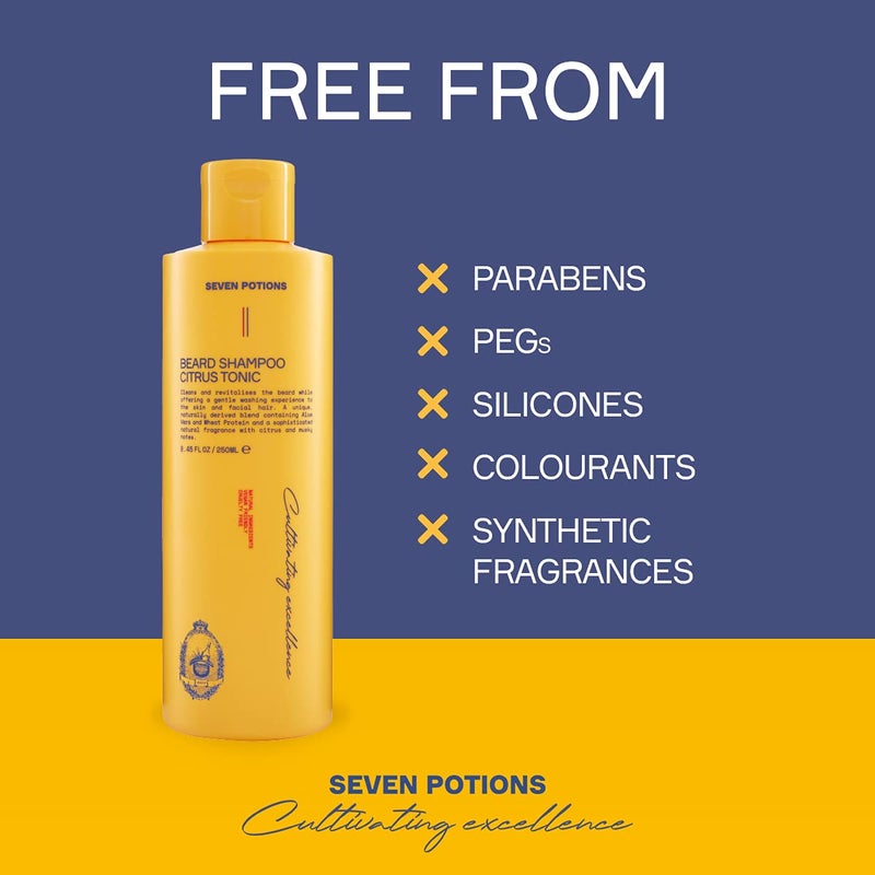 SEVEN POTIONS Citrus Tonic men Beard Shampoo, 8.45 Fl Oz - Natural, Vegan, Cruelty Free -for Itch, Dandruff & Irritation - Made in England - Image 3